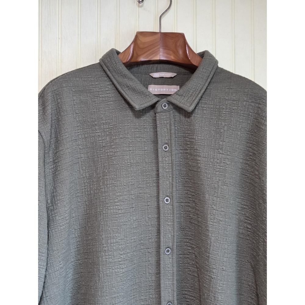Distortion Shirt Mens 3XL Green Textured Short Sleeve Button Front Casual‎ Top